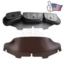3 Pockets Saddle Windshield Bag+6"Smoke Wave Windscreen For Harley Touring 96-13