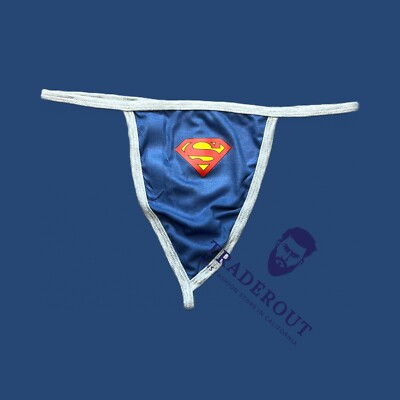 Hero G-string custom print Mens blue Barely there Thong Underwear