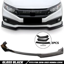 For 2016-2020 Honda Civic Glossy Black Front Bumper Body Kits Spoiler Lip 3PCS