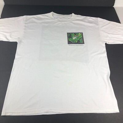 Puerto Vallarta Gecko Lizard Shirt Men's Extra Large White Colorful Stained Tee