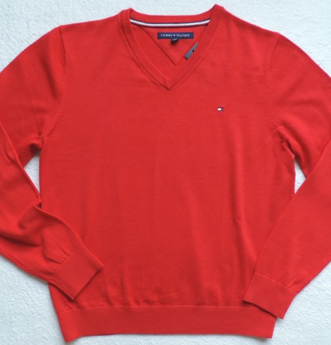Pull homme col V uni signature Tommy Hilfiger, rouge, taille : L - Photo 3/3