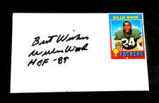 WILLIE WOOD GREEN BAY PACKERS HOF SAFETY SIGNED AUTOGRAPHED INDEX CARD 3X5