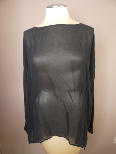 Eileen Fisher Women's M NWT Sheer Silk Georgette Black Top Bateau Neck Boxy