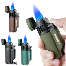 Butane Lighter 4 Jet Torch Flame Windproof Refillable Pocket Lighters NO Gas