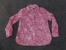 Talbots button front shirt womens Medium Petite pink floral long sleeve cotton