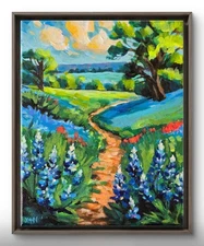 Modern Expressionist Landscape Canvas Art 8X10 Bluebonnets Xtn Original