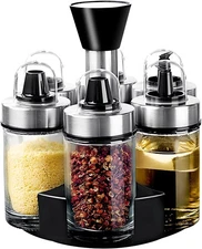 Oil and Vinegar Dispenser Set 6 Bottles Stainless Steel Salt Pepper Cruet