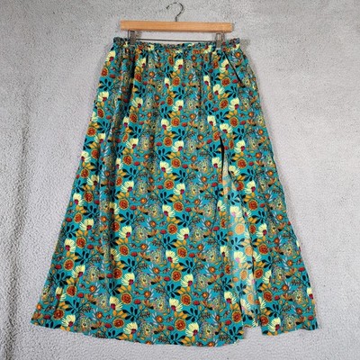Natural Life Valentina Maxi Skirt Womens XL Blue Multi Floral Front Slit Cottage