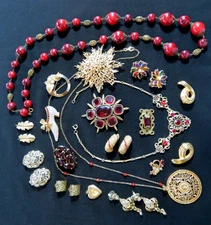 Vtg Jewelry Lot Alice Caviness Czechoslovakia Red Glass Deco C Clasp 925 Lot