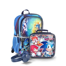 SEGA Sonic The Hedgehog 17" Backpack, Lunch Box, and Head Set, 4-Piece