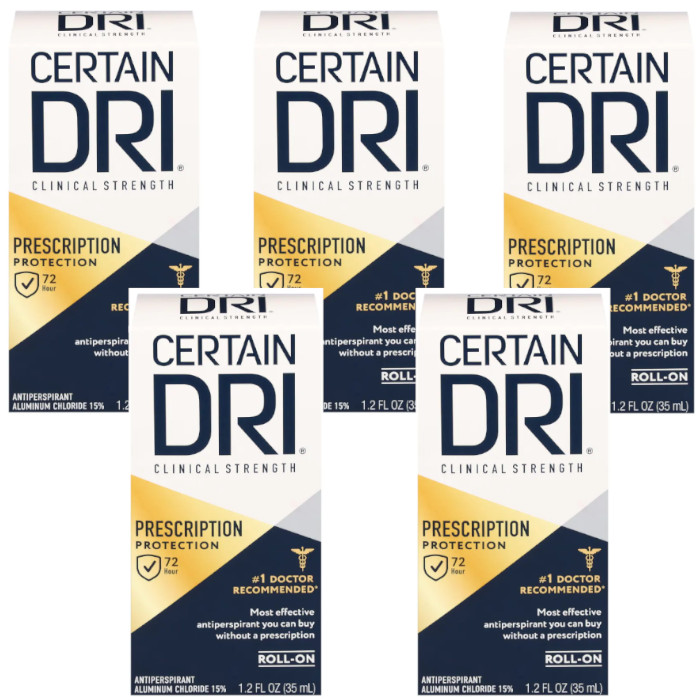 Certain Dri Antiperspirant - Roll-On Prescription Strength 1.2 fl.oz (Pack of 5)