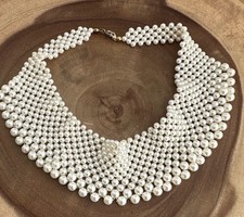 Vintage Faux Pearl Bib Choker Necklace Statement Elegant Boho Festival Bridal