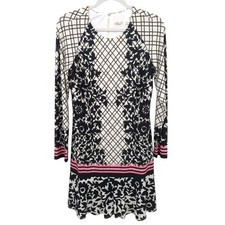 Eliza J Elegant Floral Cocktail Dress Size 10 Long Sleeve Stretch Lined B&W Pink