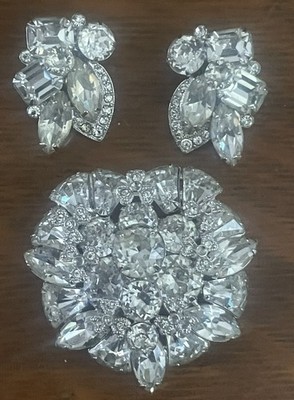Vintage Eisenberg Ice Clip On Earrings Brooch Pin Set