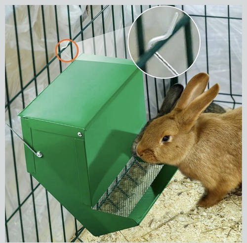 Dispensador de alimentos 2 comederos de metal para conejos de 3 lb con tapa para colgar conejillo de indias verde - Imagen 5 de 8