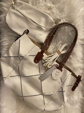 Borsa Ibiza Louenhide in pelle bianca/marrone con pochette in pelle bianca