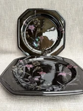 Mikasa Ebony Meadow Dinner Plates DR701 Black Octagonal Set of 2 Dark Academia