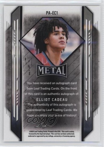 2021-22 Leaf Metal Portrait Auto Silver Crystals Elliot Cadeau #PA-EC1 Auto - Picture 2 of 3