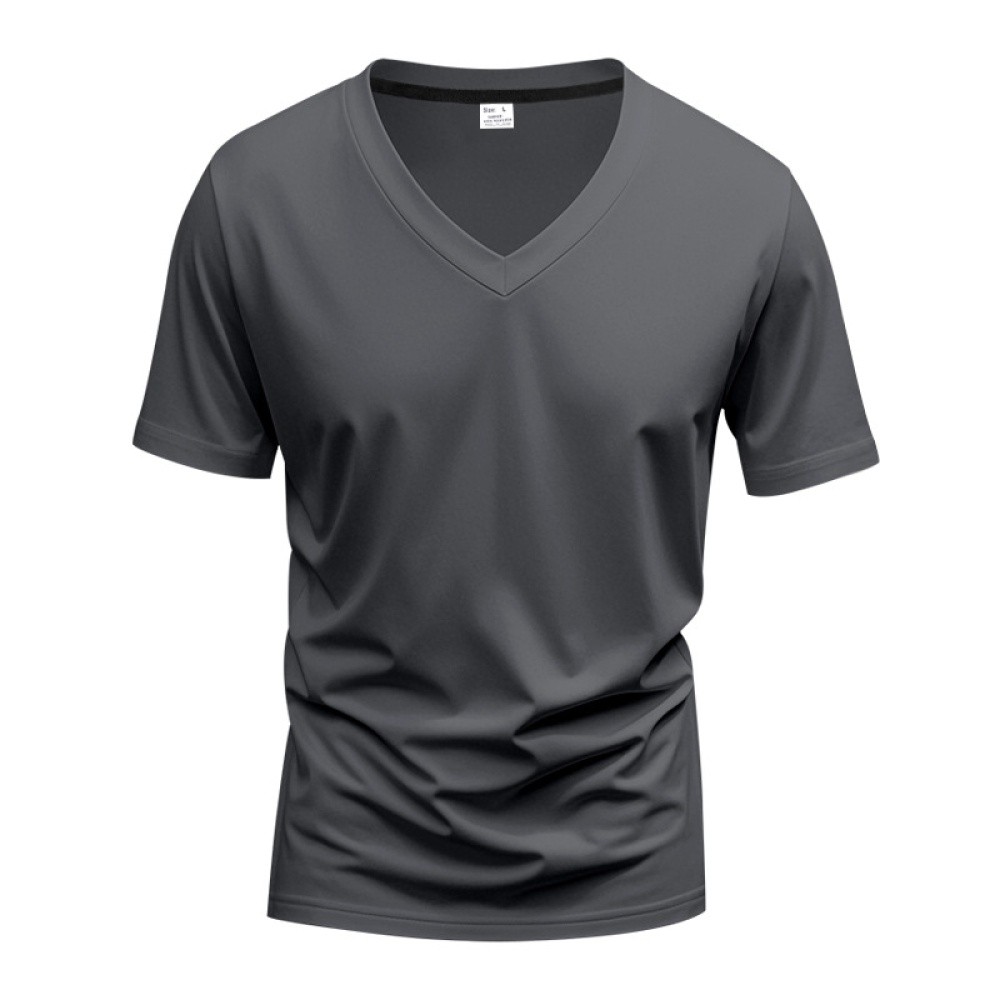 Camiseta suelta de verano para hombre manga corta cuello en V clásica informal calce ajustado