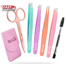 Tsmaddts 6 Pcs Tweezers Set for Women, Eyebrow Tweezers with Curved Scissor for