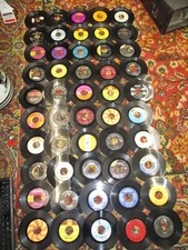 Lot of 50 45 RPM 7 Vinyl Records, For Crafts, Wall Art Parties, 3.00 Ship