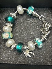 Bella Perlina Green/Silver Charm Bracelet Wit...