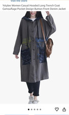 Women's Hooded Long Trench Coat Button Front Pockets Brown One Size