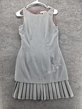Hannah Hardy Dress Womens 8 Gray Sheath Pleated Hem Embroidered Work Career