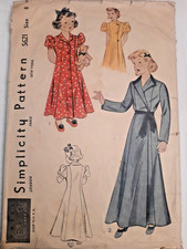 Simplicity S621 621 Housecoat Robe Dress Sewing Pattern Girls 8 VTG 40s Cut