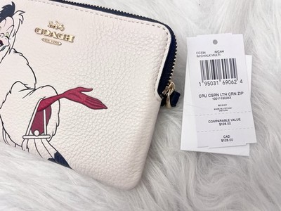 NWT COACH Disney X Coach Corner Zip WristletWith Cruella Motif