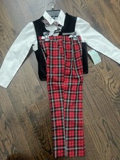 Boys 3 Piece Dressy Set Holidays Christmas Size 6 Black Red Plaid Bow Tie