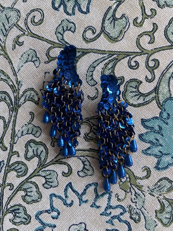 Large Blue Sparkly Pierced Earrings Show Stoppers!!!