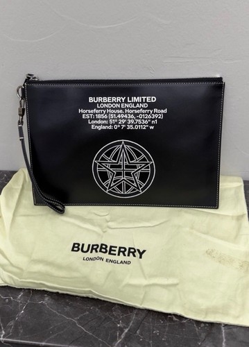 Burberry Black Eden Location Star Pouch Clutch with COA Authentic