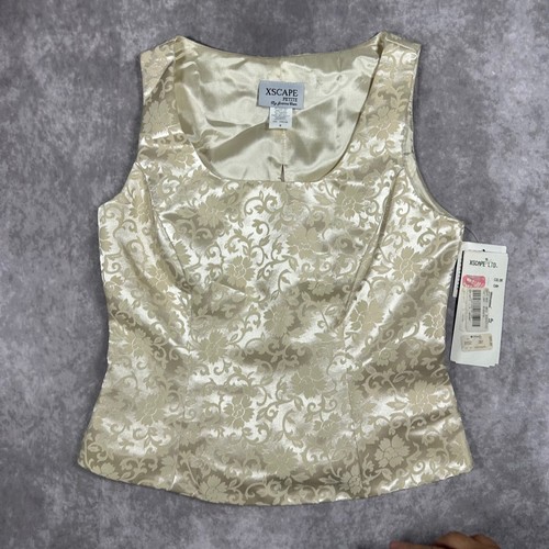 Xscape Petite Joanna Chen Champagne Floral Damask Jacquard Evening Top 8P NWT