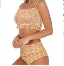 Bandeau Ruffled 2pc Bikini Set Swimsuit Medium Floral