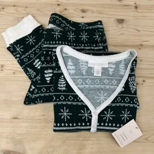 LC Lauren Conrad Christmas Pajamas Set Womens XS Green White Trees Pants NWT B11