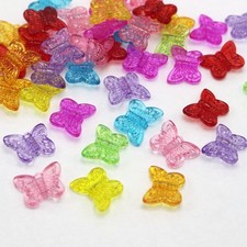 200 Mixed Color Transparent Acrylic Butterfly Charm Beads 14mm DIY Earring