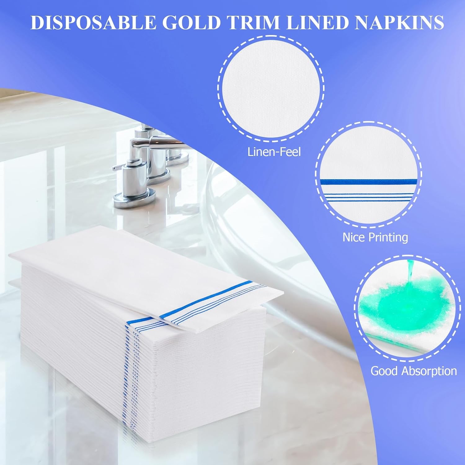 50 Disposable Paper Hand Towels for Bathroom, Decorative 12" x 17", 50 Blue 