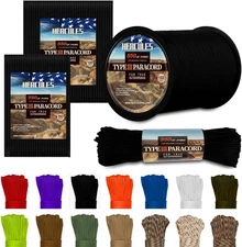 Type III Paracord 550 Paracord Rope Parachute Cord, 50' Black for Survival Rope,
