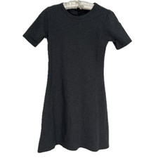 J Crew Grey Dress 100% Cotton Short Sleeve A-Line Modest Professional Work Sz XS