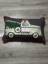 NWT Mackenzie Childs Farmhouse Holiday Truck Pillow 13x22 Courtly Check Beaded