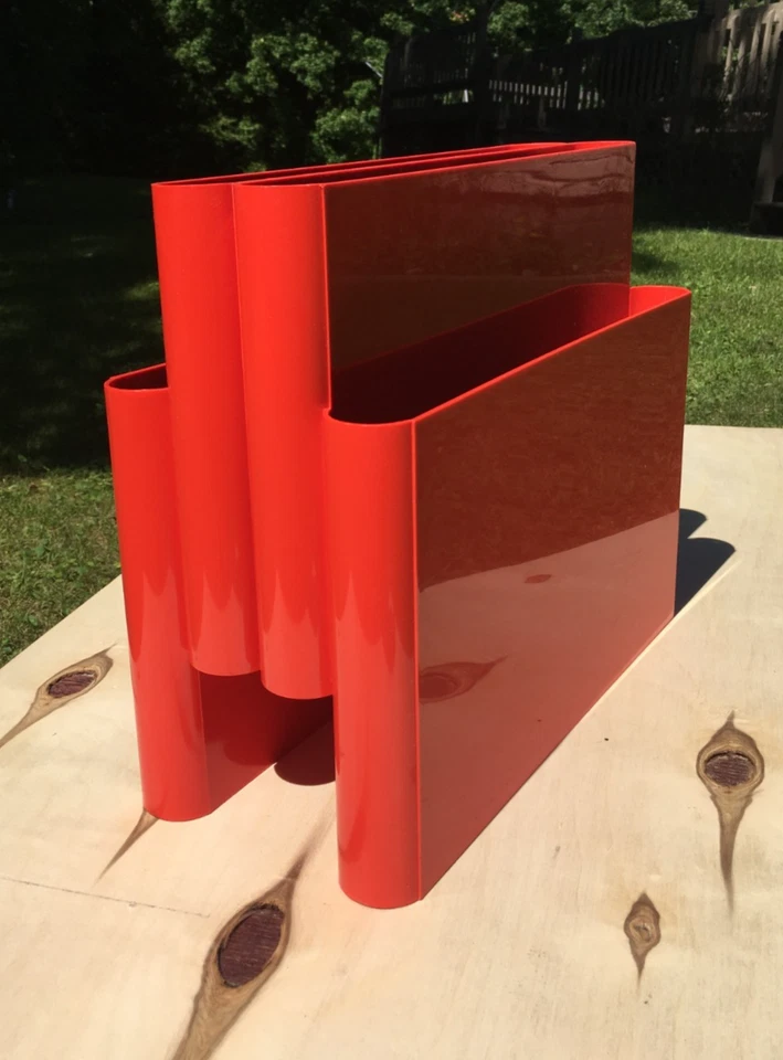 **Vintage MCM GIOTTO STOPPINO KARTELL MAGAZINE RACK HOLDER RED LARGE 1970s DESK - Image 4 of 4