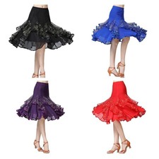 Damen Tanzkleid Tanzrock Lateinrock Tellerrock Kleid Latin Dance Rock Pailletten