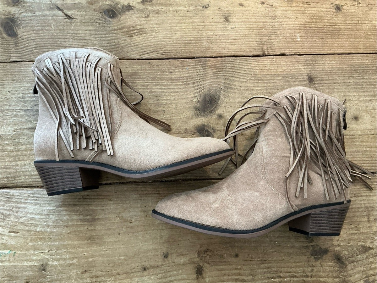 Ladies Cowboy Style Fringed Suede Boots Uk Boxed UK