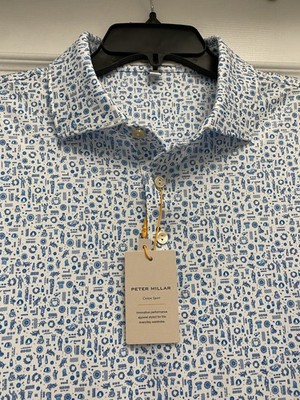 Peter Millar Crown Summer Comfort Performance All Over Logo Polo Shirt L $115