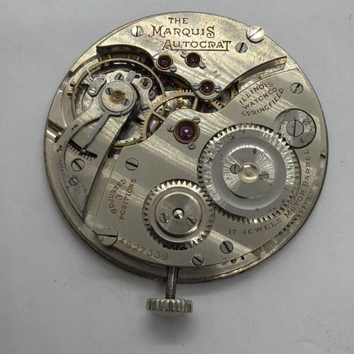 Illinois Marquis Autocrat 12s Antique 17J Adjusted Pocket Watch Movement 338