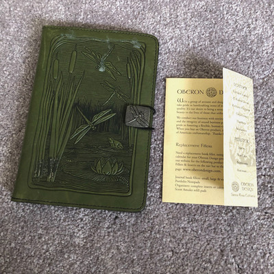 Oberon Design Green leather Dragonfly cat tails E reader cover Journal 8x5