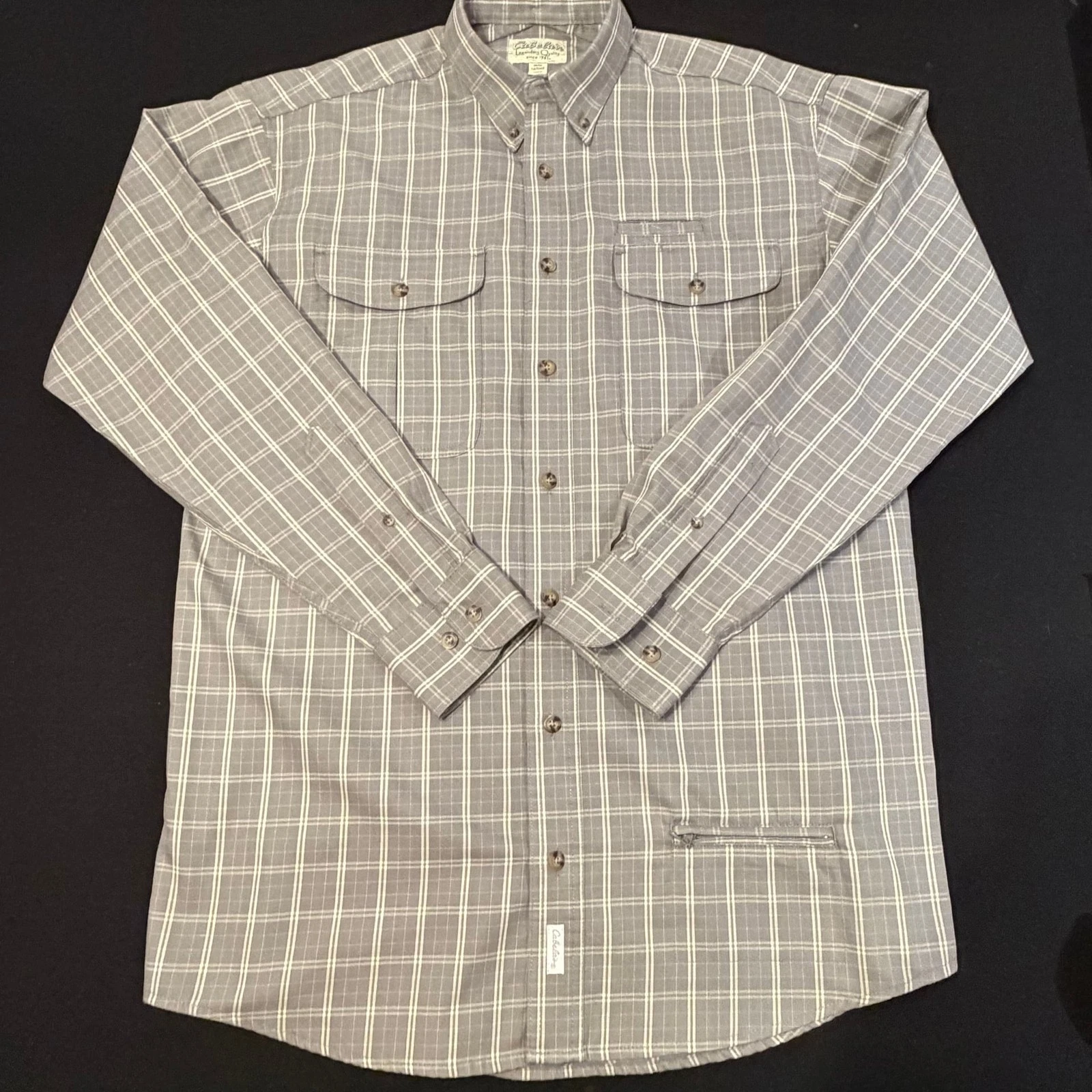 Cabela's Men's Gray Plaid Long Sleeve Vented Button Down Fishing Shirt sz M Tall