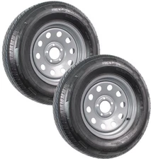 2-Pk Radial Trailer Tire Rim ST205/75R15 LRD Load 5 Lug 5 Inch Silver Modular