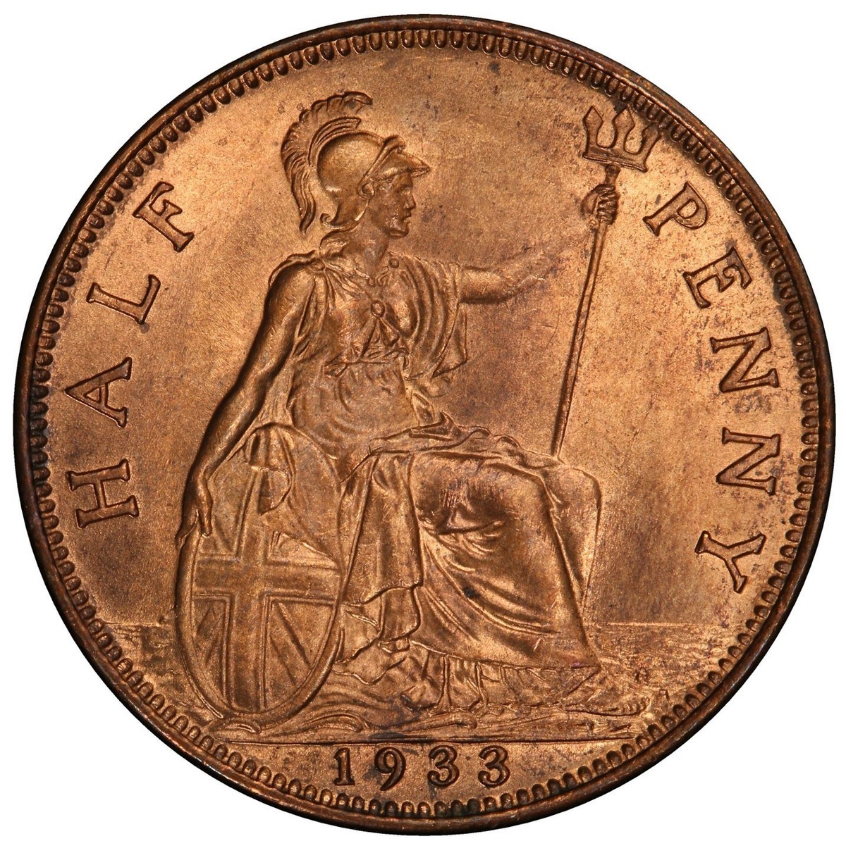 UK - 1933 George V Half Penny - PCGS MS66RB - RARE DATE - ONLY 1